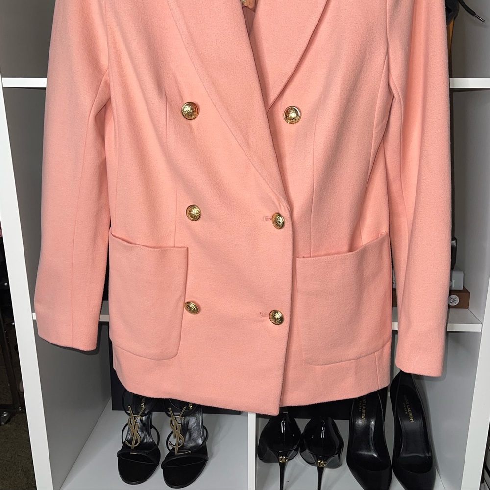 Express Flannel Knit Oversized Double Breasted Blazer Gold Novelty Buttons Small - Picture 10 of 16